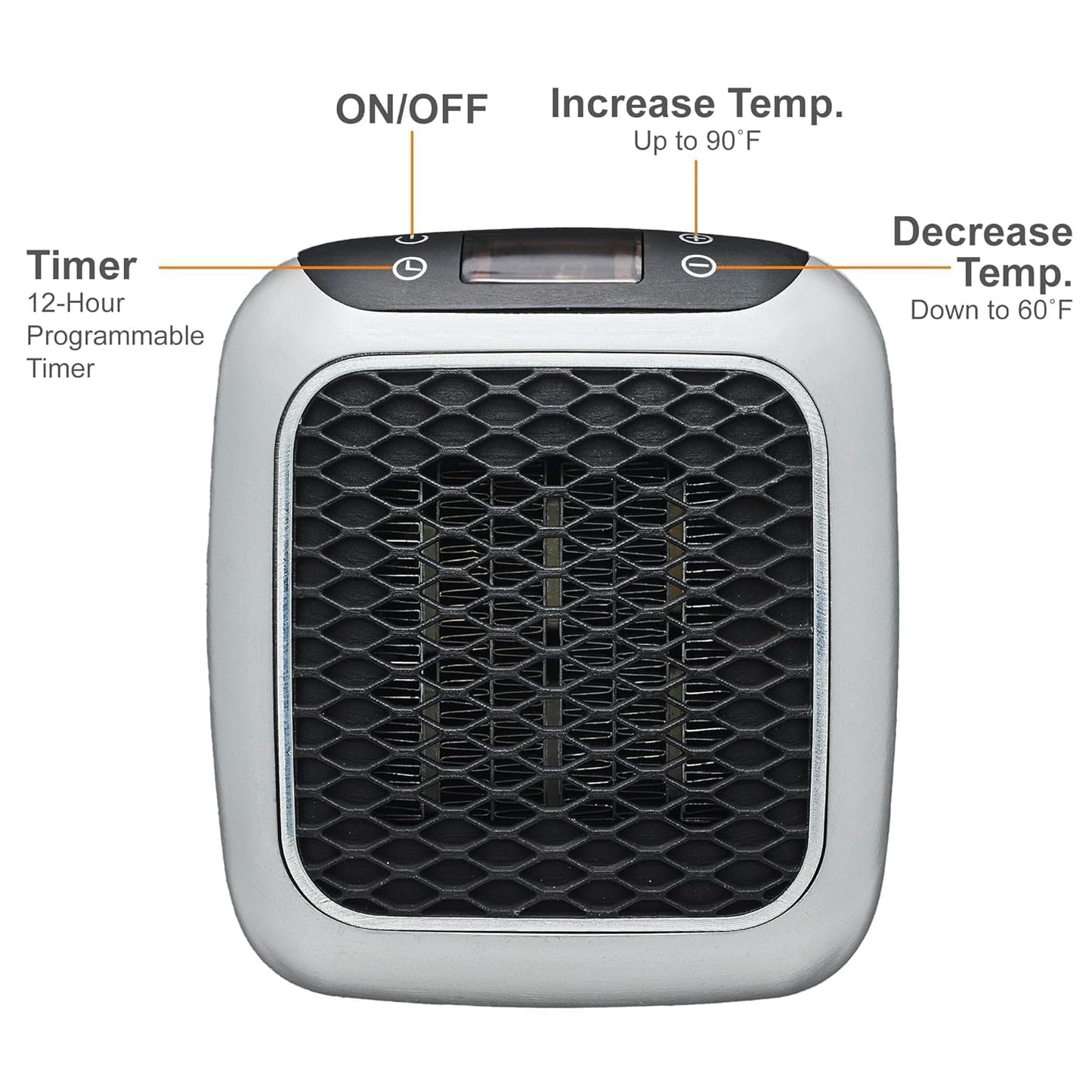 SLINCE 800 Convenient Wall Outlet Heater with Adjustable Thermostat Programmable 12 Hour Timer Auto Shut-Off - Mini Ceramic Heater Quiet and Space Saving