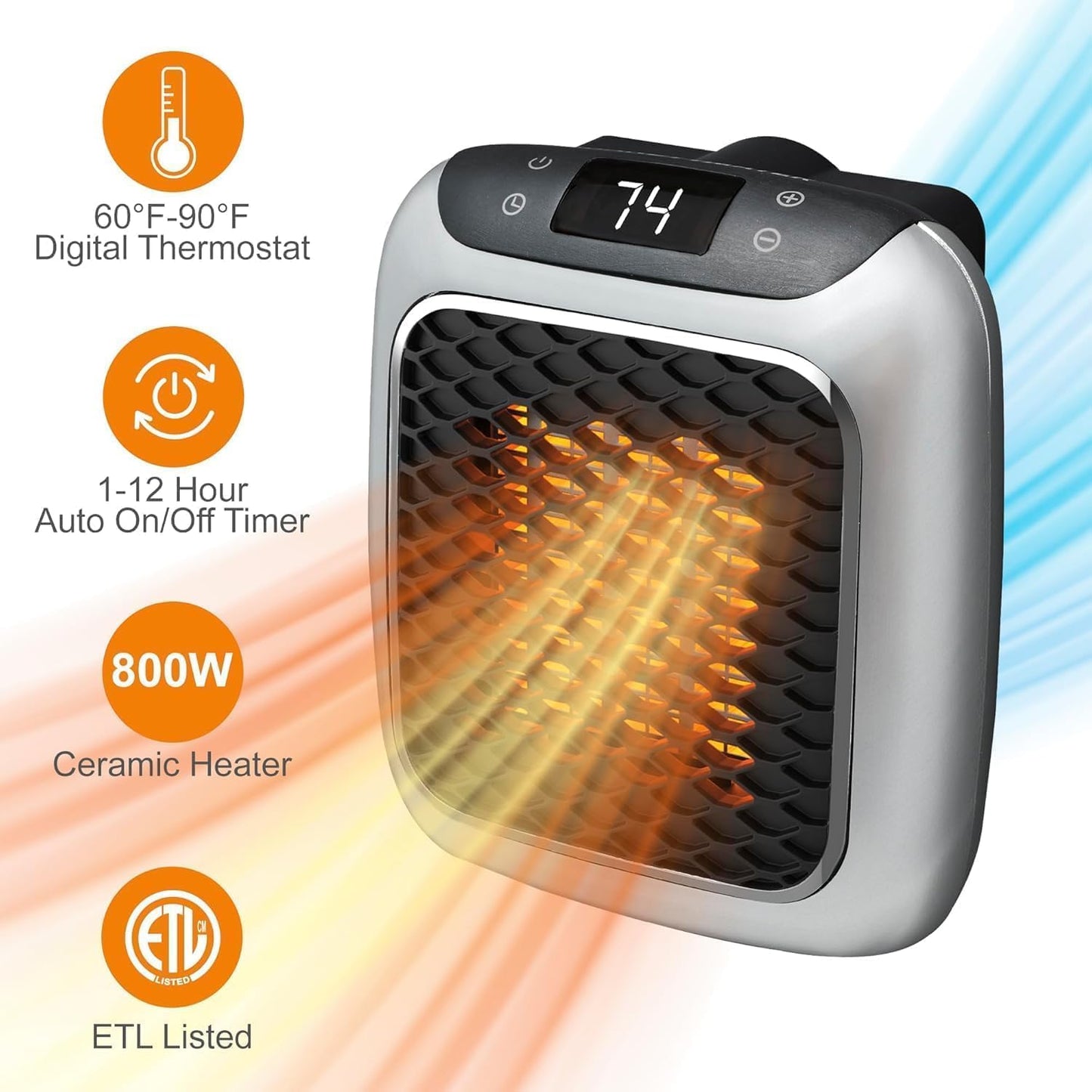 SLINCE 800 Convenient Wall Outlet Heater with Adjustable Thermostat Programmable 12 Hour Timer Auto Shut-Off - Mini Ceramic Heater Quiet and Space Saving